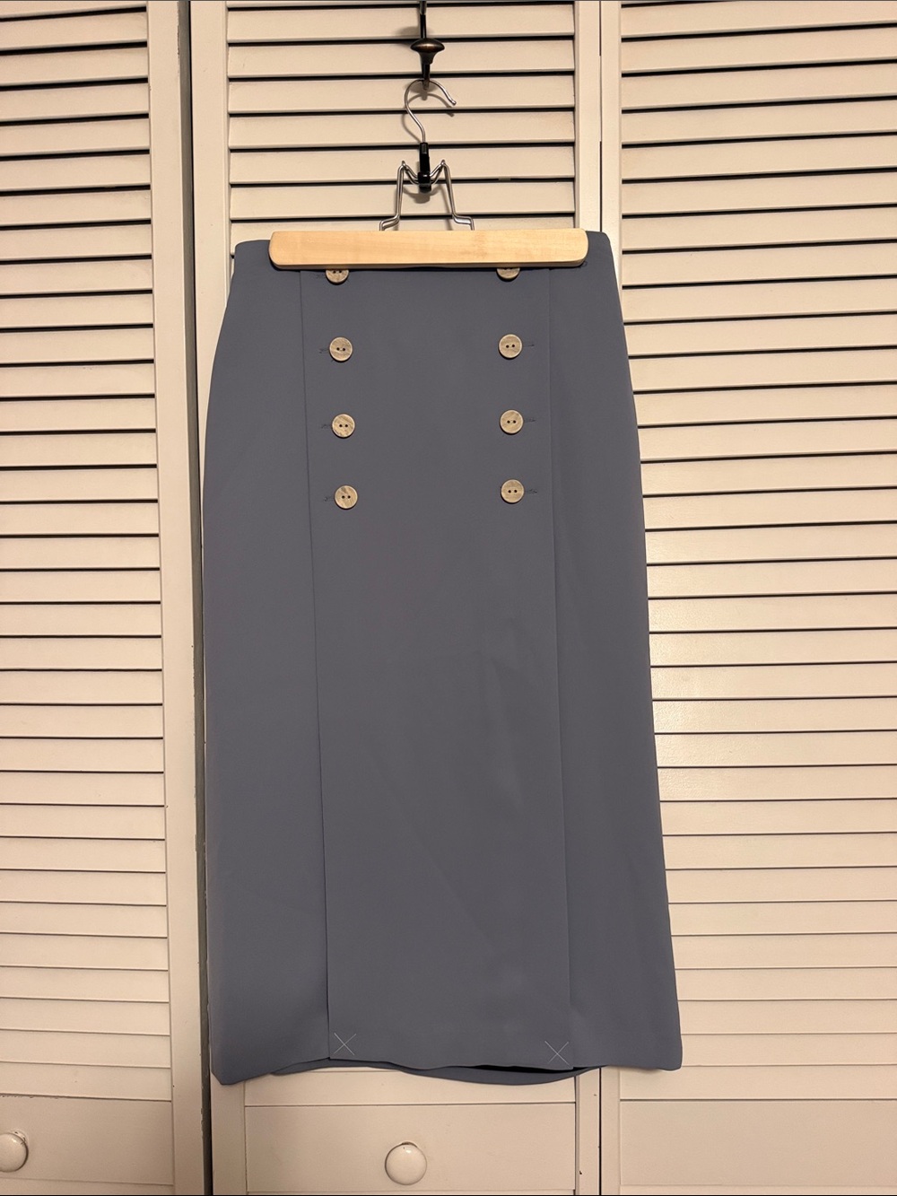 Express Slate Blue Double-Breasted Midi Skirt
